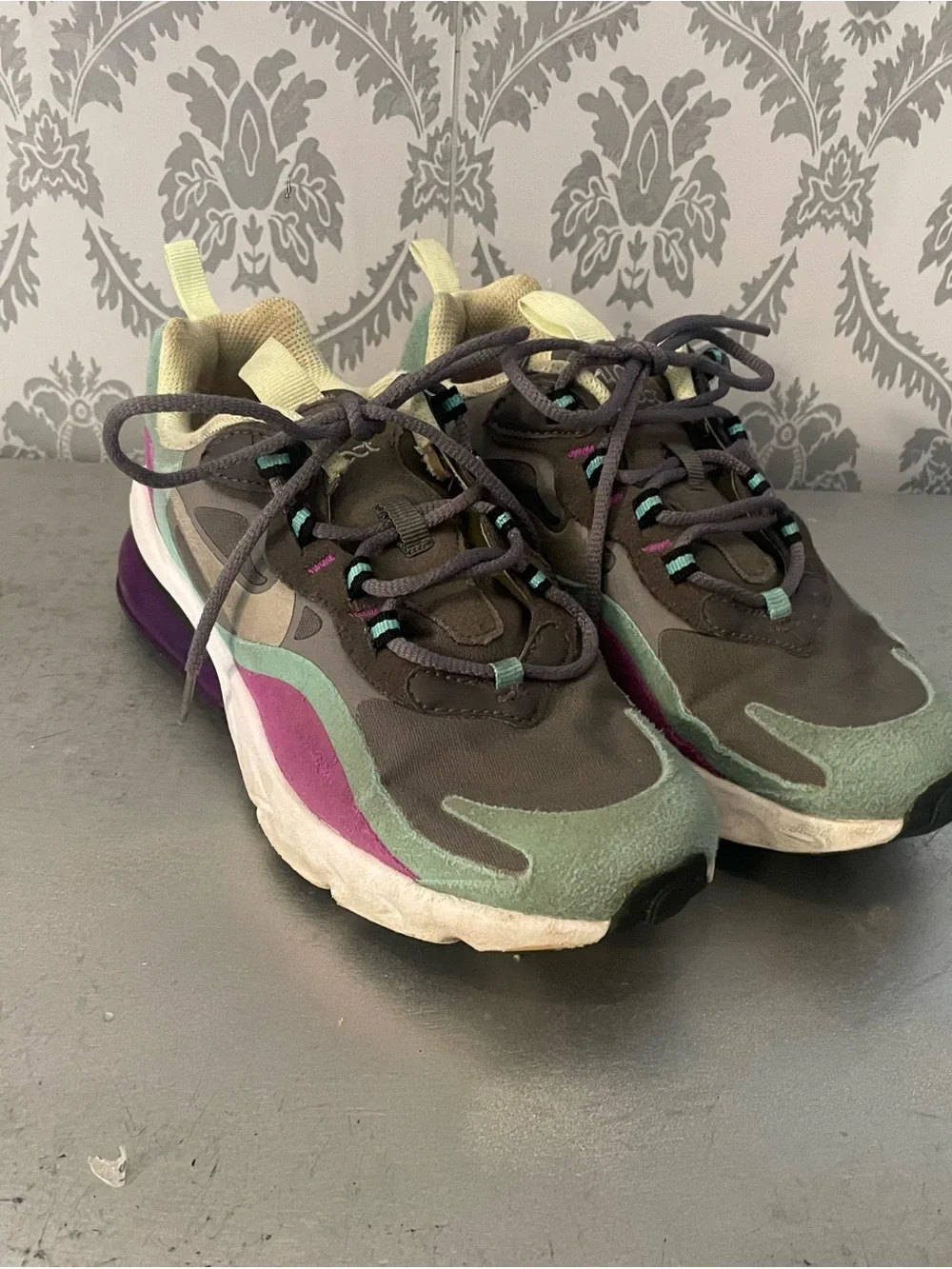 Kids Nike React Element 55 in Gray, Mint Green & Purple